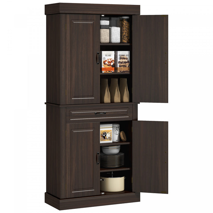 HOMCOM 71\" Freestanding Kitchen Pantry with 4 Doors and Cabinet, Coffee