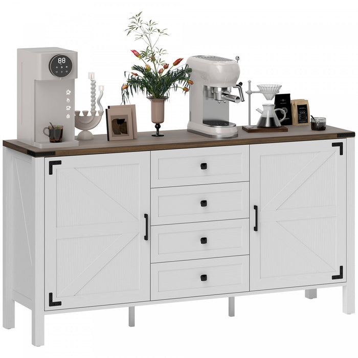 HOMCOM 59\" Farmhouse Sideboard Buffet Cabinet with 2 Barn Doors, White