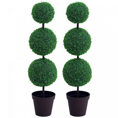 Outsunny Artificial Boxwood Topiary Tree Set of 2, Faux Boxwood Ball Tree