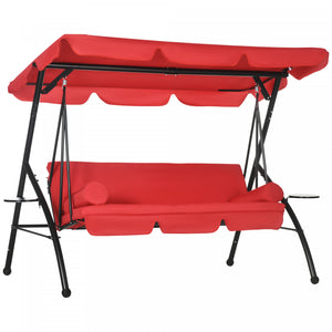 Outsunny 3-seat Outdoor Patio Swing Chair, Converting Flat Bed, Canopy Swing Glider W/ Adjustable Shade, Removable Cushion And Pillows For Porch, Garden, Poolside, Backyard