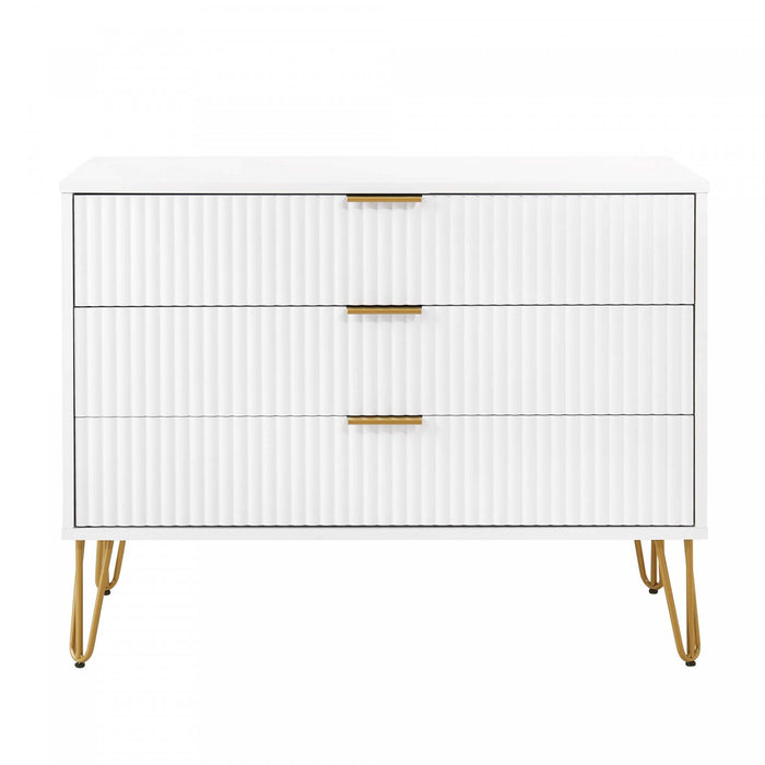 Dumbo Modern 35\" Fluted Dresser in White (3-Drawer)