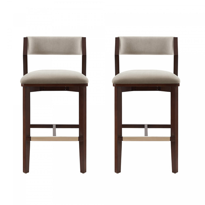 Patricia Modern Wood Upholstered Barstool in Linen - Set of 2
