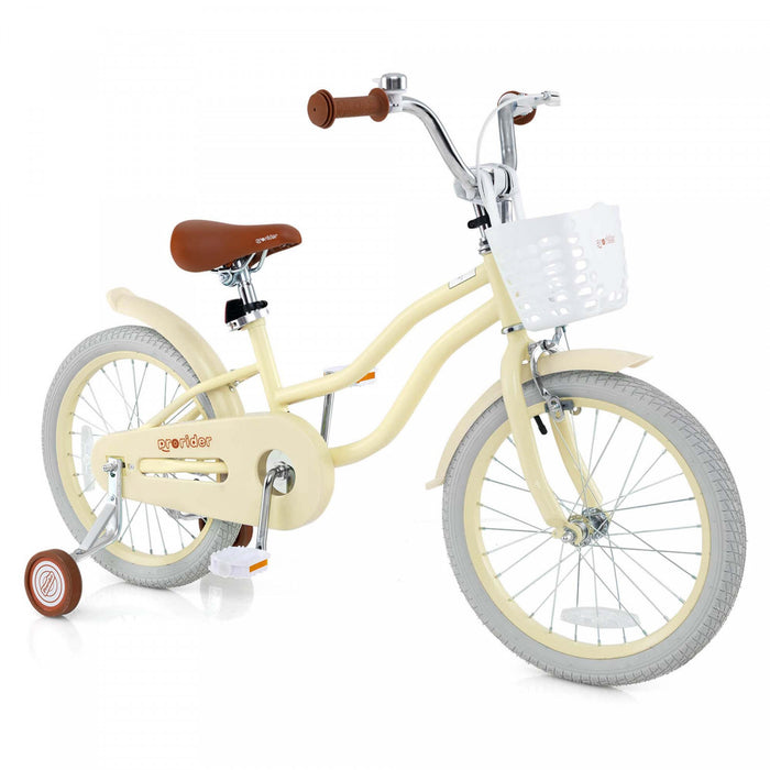 Prorider 18\" Kids Bike Toddler Bicycle With Training Wheel Kickstand For 4-8 Years Beige
