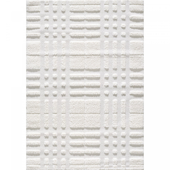 Lola Plaid Cream Shag Area Rug - 6'7\" x 9'6\"