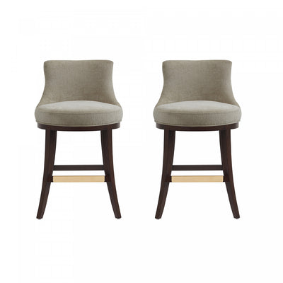 Lucia Modern Chenille Wood Counter Stool in Taupe - Set of 2 | Tabouret de comptoir moderne Lucia en bois et chenille taupe - Lot de 2