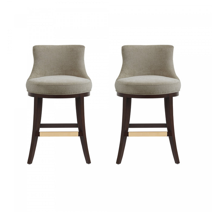 Lucia Modern Chenille Wood Counter Stool in Taupe - Set of 2