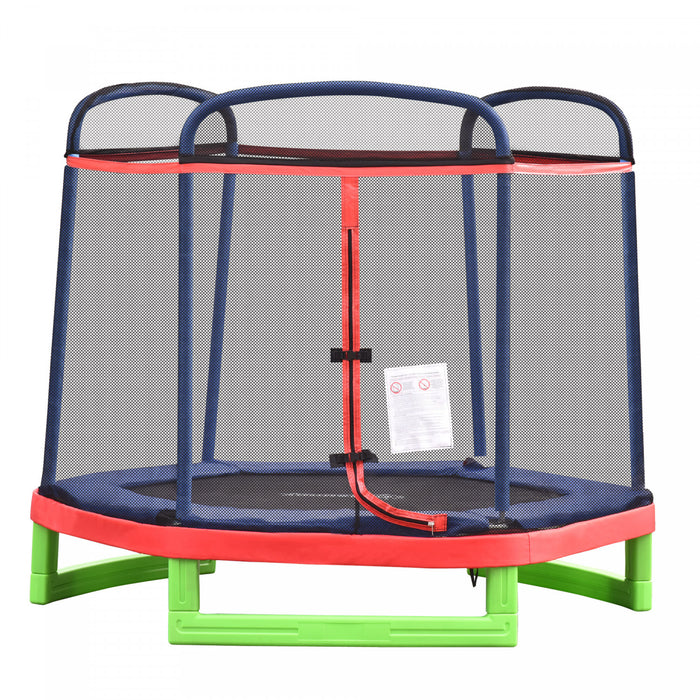 Outsunny 84.75\" Kids Trampoline 7 Ft Indoor Outdoor Trampolines With Safety Net Enclosure Built-in Zipper Padded Covering, For Boys And Girls, Red
