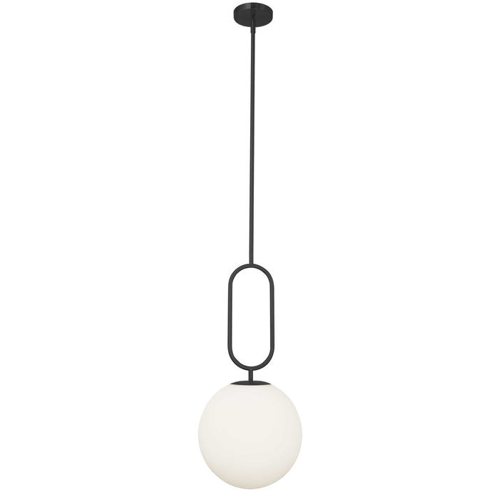 Dainolite Simone 1 Light Pendant Matte Black Opal White Glass Lamp