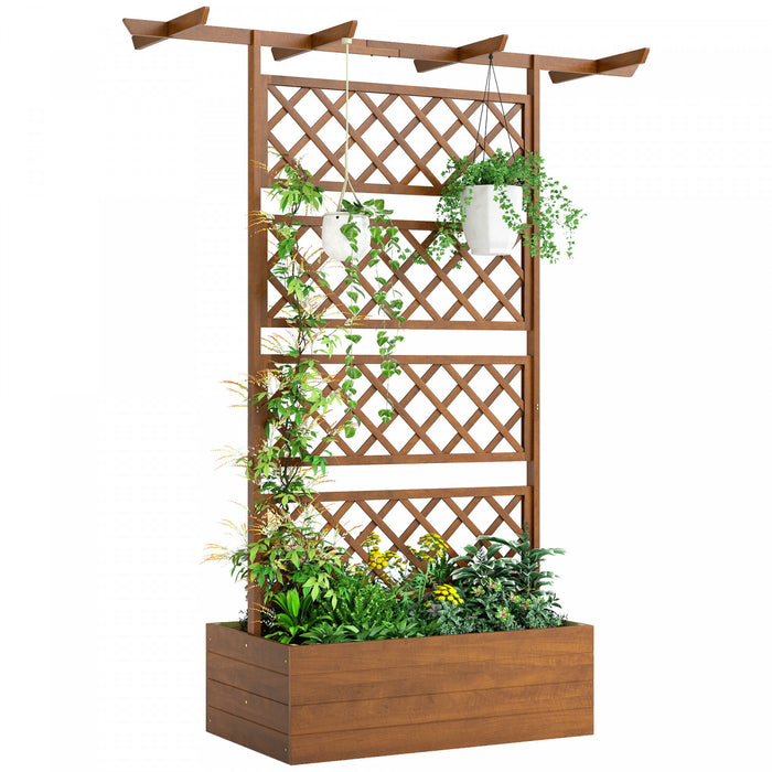 Outsunny Wood Raised Garden Bed Privacy Screen Planter with Trellis, Orange