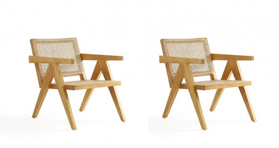 Hamlet Industry Chic Cane Back Wood Accent Armchair in Natural - Set of 2 | Fauteuil d’appoint en bois avec dossier en cannage style industriel chic Hamlet, naturel – Lot de 2