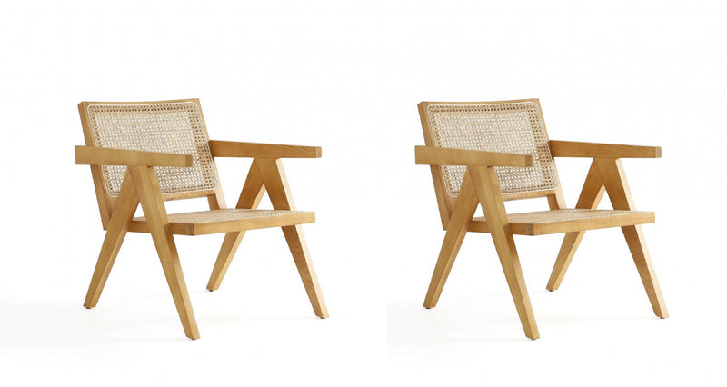 Hamlet Industry Chic Cane Back Wood Accent Armchair in Natural - Set of 2