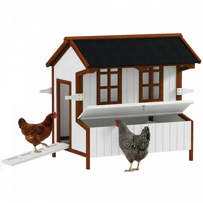 PawHut 47" Chicken Coop Wooden Chicken House Rabbit Hutch Raised Poultry Cage Portable Hen Pen Backyard with Nesting Box and Handles