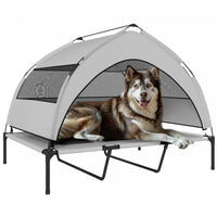 PawHut Elevated Dog Bed, Raised Outdoor Dog Cot with Removable Canopy, Breathable Mesh, Storage Bag, Portable Pet Cot for Indoor Outdoor Large Breeds, 48