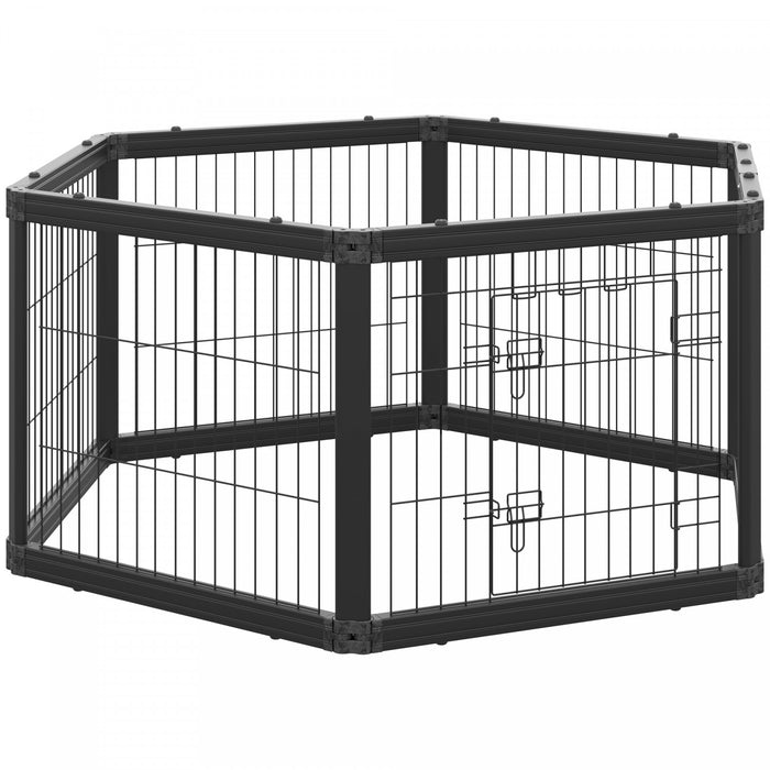 Pawhut Dog Playpen, 6 Panels 24.5\" Heavy Duty Pet Playpen, Foldable Dog Exercise Pen With Door Indoor Outdoor, Black