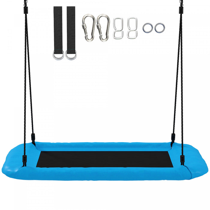 Qaba 60\" Platform Swing, Retangular Tree Swing Seat for Kids with Adjustable Height and Tree Straps, 660 lbs Capacity, for Indoor Outdoor Playground Up to 4 Children, Blue