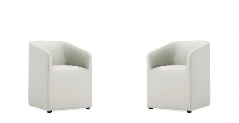 Anna Round Modern Vegan Leather Armchair in Stone Gray - Set of 2