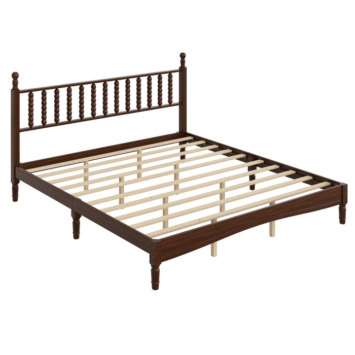 Oliver Retro Wood Platform Bed with Gourd Shaped Headboard - Dark Brown