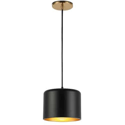 Dainolite Emilia 1 Light Pendant Aged Brass Finish Matte Black/Gold Shade Lamp|Luminaire suspendu Emilia de Dainolite avec abat-jour noir mat et doré, fini laiton vieilli et 1 ampoule