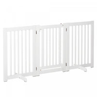 Pawhut Free Standing Pet Gate Indoor Wooden Dog Barrier Folding Safety Fence With Open Door Z Shape 