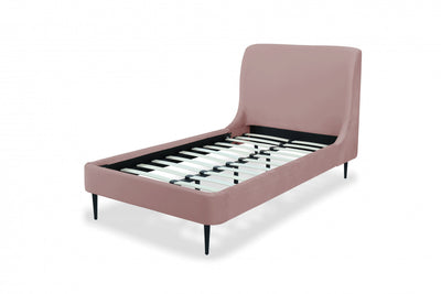 Heather Mid-Century Modern Velvet Upholstered Twin Bed in Blush and Black | Lit jumeau Heather style milieu du siecle moderne en velours, rembourre, coloris rose poudre et noir