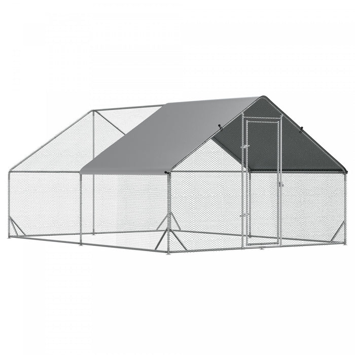 Pawhut Metal Chicken Coop, Walk-in Large Chicken Run, Poultry Cage For Backyard Hen, Duck, Rabbit With Water- And Uv-protection Cover, For 8-12 Chickens, 9.8' X 13.1' X 6.6'