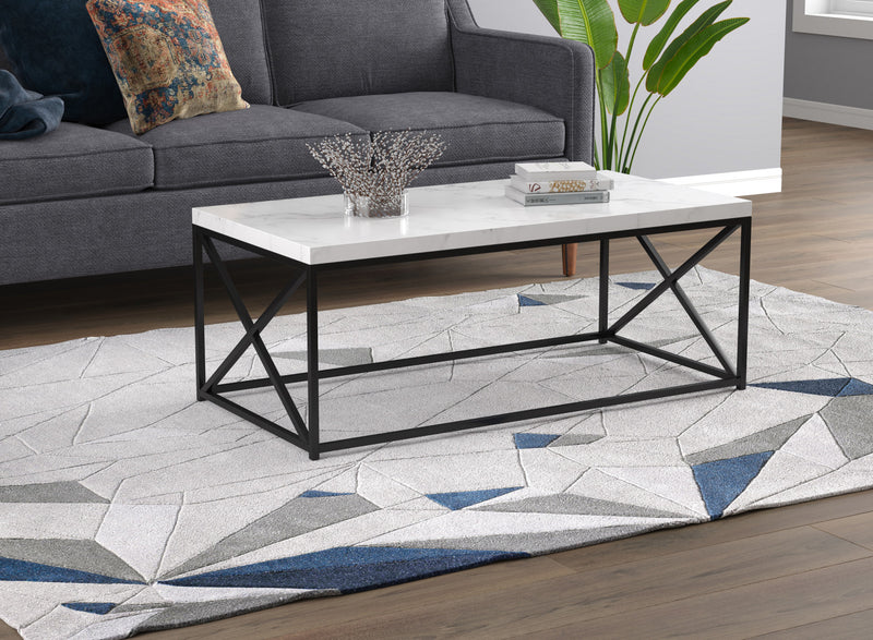 44\" Coffee Table Marble With Black Metal
