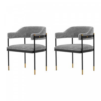 Lia Modern Metal Chenille Armchair in Gray - Set of 2 Dining Chair | Fauteuil moderne en metal et chenille Lia gris - Lot de 2