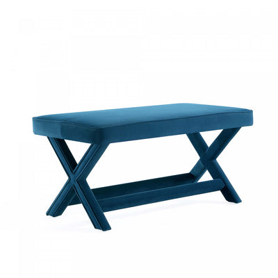 Abigail Mid-Century Modern Upholstered Velvet Accent Bench in Blue | Banc d’appoint Abigail style milieu du siecle moderne en velours bleu