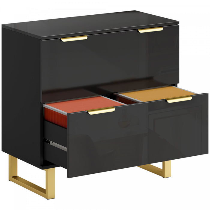 HOMCOM 2 Drawer File Cabinet Lateral Filing Cabinet High Gloss Black