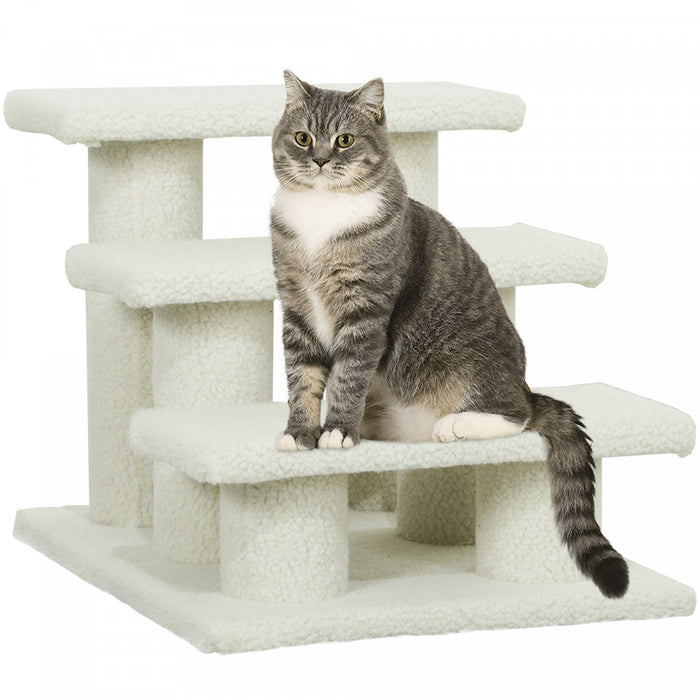 Pawhut 3-step Multi-level Carpeted Cat Scratching Post Pet Stairs, Light Brown