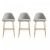 Gracie Modern Metal Upholstered Barstool in Stone Gray and Gold - Set of 3