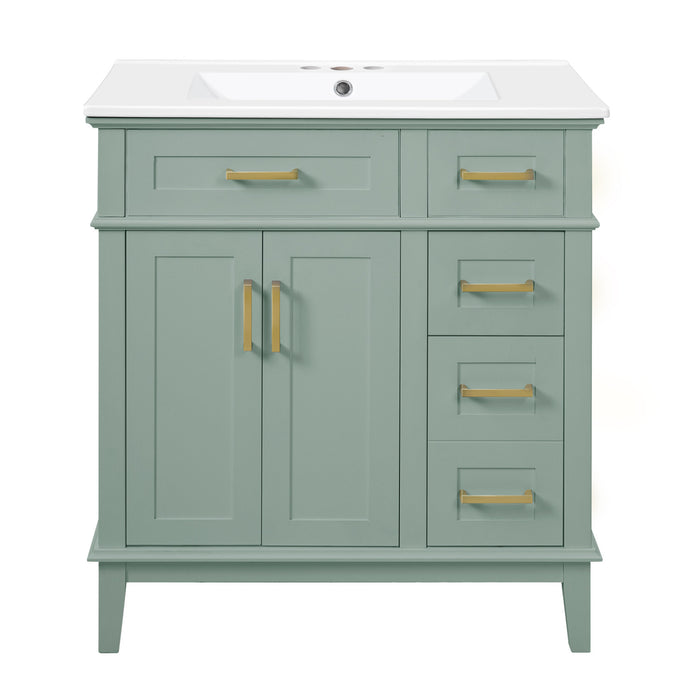 Savannah 30 Inch Bathroom Vanity with Ceramic Sink and Spacious Storage Cabinet, Light Green