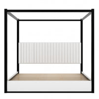 Sophia Upholstery Canopy Platform Bed with Foam Headboard and Velvet,King Size,Black King Bed