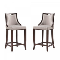 Emperor Traditional Wood Upholstered Barstool in Light Gray - Set of 2 