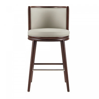 Evalyn Modern Wood Upholstered Barstool in Stone | Tabouret de bar moderne en bois avec revetement en tissu couleur pierre Evalyn