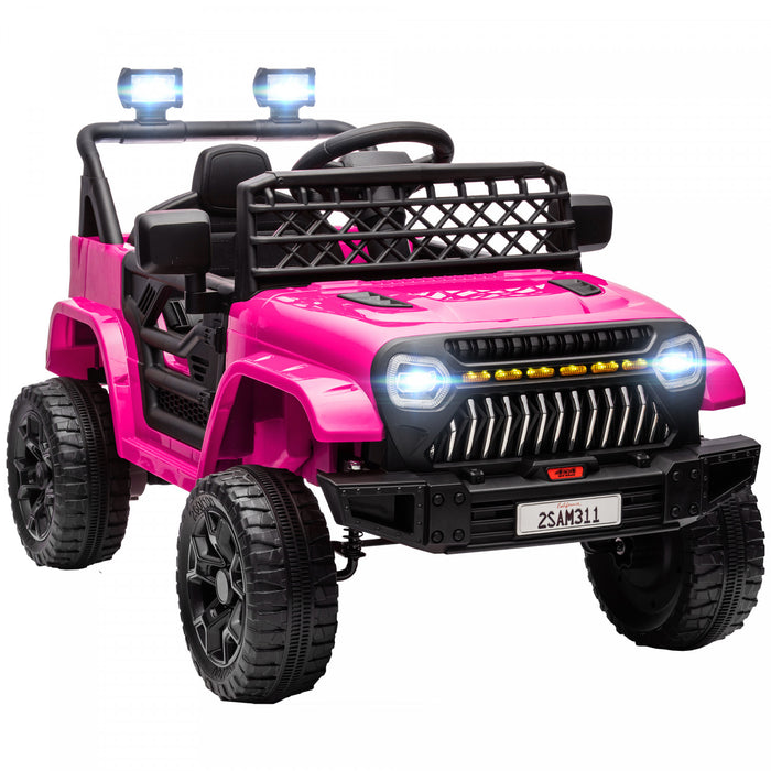 Qaba 12v Powered Ride-On Truck Car, Electric Car For Kids With Remote Control, Openable Doors, Spring Suspension, 3 Speeds, Usb Music Horn, Led Headlights, Pink