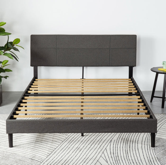 Denna Upholstered Platform Bed with Headboard in Dark Grey - Full Size