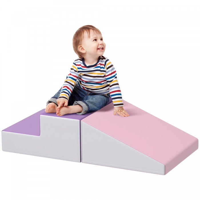 Soozier 2-piece Climb And Crawl Activity Soft Play Set, Secure Foam Blocks Playset For Toddler Preschooler Babies Indoor, Activity Structure Play Equipment, Purple