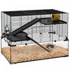 Pawhut Hamster Cage, Gerbil Cage With Glass Basin, Ramps, Platforms, Hut, Exercise Wheel, For Syrian And Dwarf Hamsters, Black, L