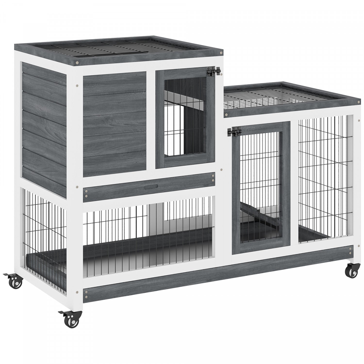 Pawhut Rabbit Hutch Indoor Bunny Cage Guinea Pig House On Wheels