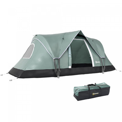Outsunny 5 Person Outdoor Camping Tent, Family Tent w/ Light Hook, Green