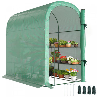 Outsunny Walk-in Mini Greenhouse Outdoor Greenhouse with Shelves, Green