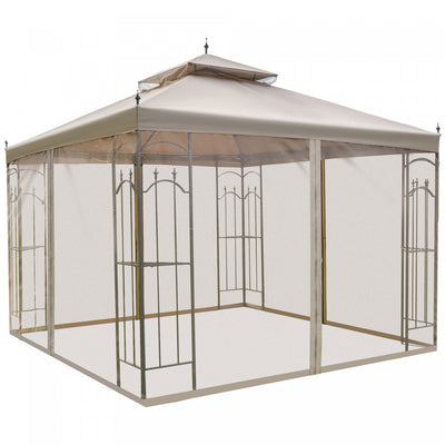 Outsunny 10' X 10' Steel Outdoor Patio Gazebo Canopy With Removable Mesh Curtains, Display Shelves, |Outsunny 10' X 10' Pavillon De Jardin Avec Rideaux En Maille Amovibles, Etageres De Presentation, Et