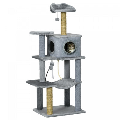 Pawhut 54" Cat Tree For Larger Cats Adult With Hammock, Tal Cat Tree Tower With Scratching Post, Con|Pawhut Arbre A Chat De 54" Avec Hamac, Tour A Chat Avec Griffoir, Niche, Plates-formes, Balles De Je