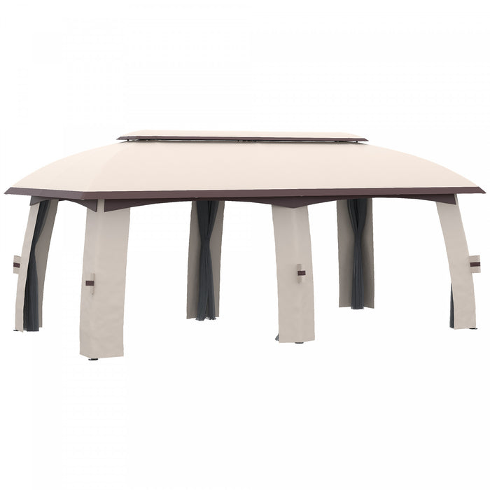 Outsunny 10' X 20' Patio Gazebo, Outdoor Gazebo Canopy Shelter With Netting, Vented Roof, Steel Frame For Garden, Lawn, Backyard And Deck, Beige