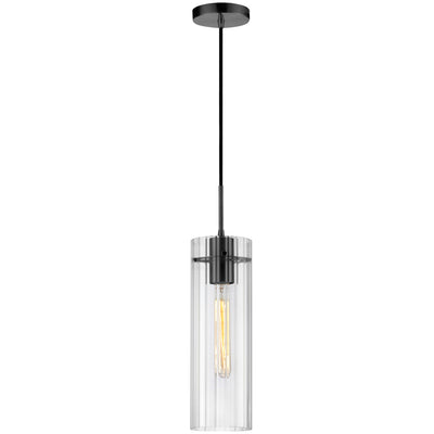 Dainolite Patia 1 Light Pendant Matte Black Clear Fluted Glass Lamp|Luminaire suspendu Patia de Dainolite en verre cannelé transparent, avec fini noir mat et 1 ampoule