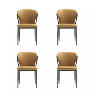 Kirsten Modern Vegan Leather Metal Dining Chair in Camel - Set of 4 