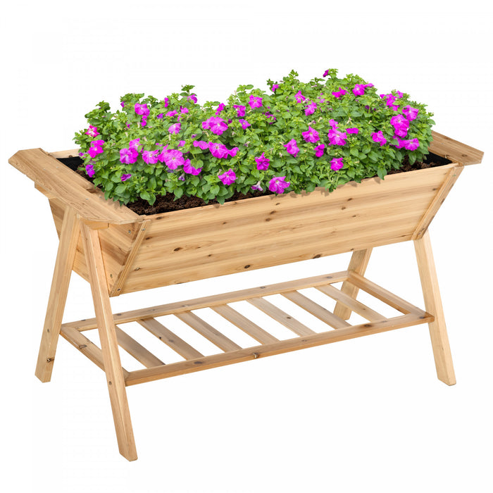 Outsunny Elevated Planter Box With Legs Raised Garden Bed Outdoor Free Standing Wooden Planter With Storage Shelf Plates For Vegetables Flower Herb, 58.5\" X 31\" X 32.25\"