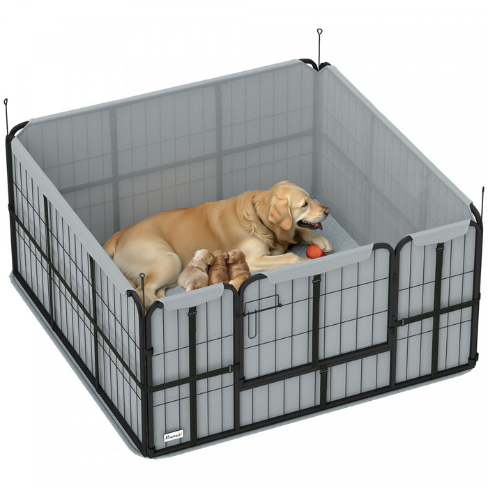 Pawhut Whelping Box For Dogs And Puppies, 48\" X 48\" X 23.5\", Puppy Playpen With 600d Windproof Oxford Fabric Cloth, Washable Pee Pad, Pet Playpen With Door, For Medium & Large Dogs