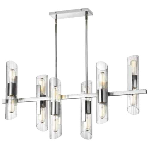 Dainolite Samantha 12 Light Horizontal Chandelier Polished Chrome Clear Fluted Glass Lamp